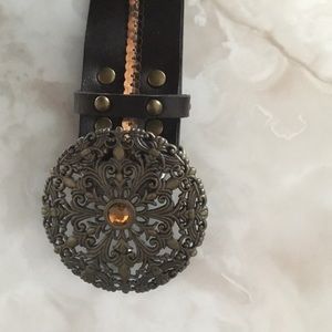 Vintage‎ Cowgirl leather Belt with Sequins and Unique Buckle.